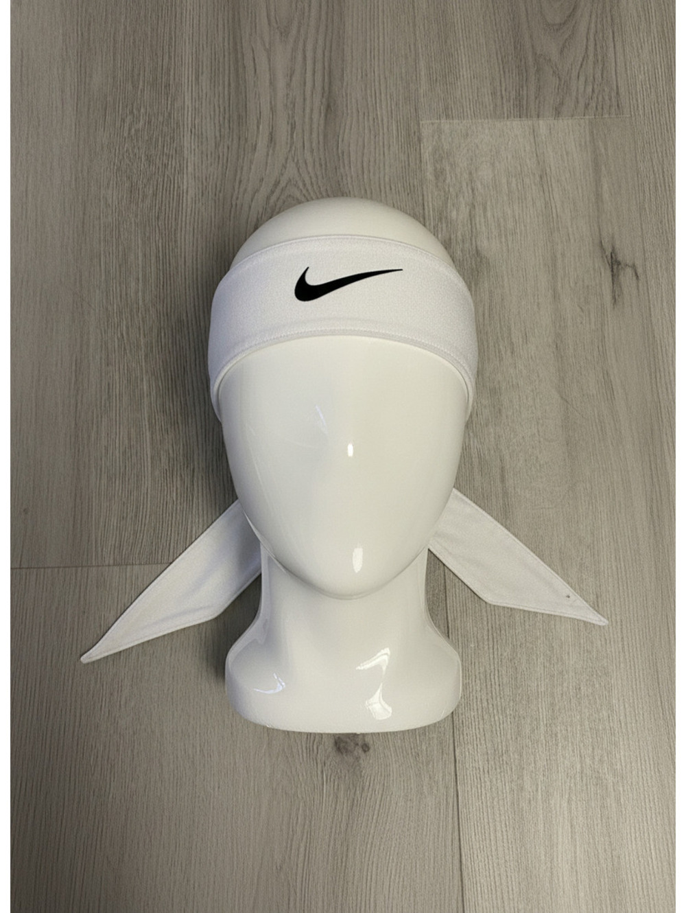 Nike White Cotton Headwrap with Black Swoosh Logo